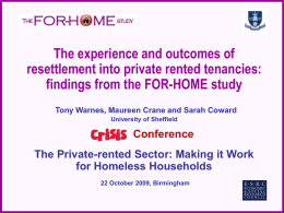 'The experience and outcomes of resettlement into private rented tenancies: findings from the FOR-HOME study'