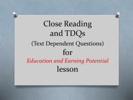 Close Reading and TDQs for lesson