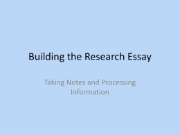Building the Research Essay