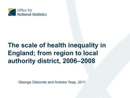 The scale of health inequalities in England: from region to local authority district, 2006-2008