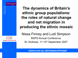 The dynamics of Britain's ethnic populations: the roles of natural change and net migration in producing the ethnic mosaic.
