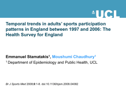 Temporal trends in adults' sports participation patterns in England between 1997 and 2006: the Health Survey for England.