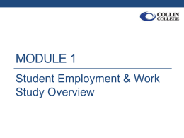 MODULE 1- Student Employment and FWS Overview