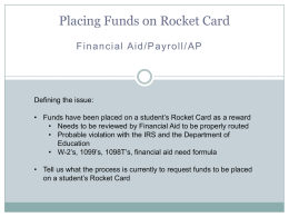 Funds put on Student Rocket Cards by Departments