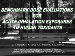 Benchmark Dose Evaluations for Acute Inhalation Exposures to Human Toxicants G.V. Alexeeff, K. K. Deng, R. L. Broadwin, A. G. Salmon