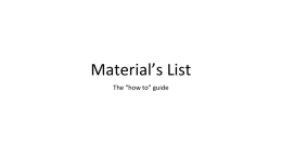Material’s List with example requisition form