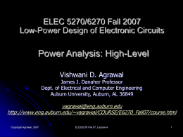 Lecture 4: Power Analysis: High-Level