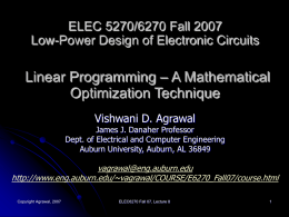 Lecture 8: Linear Programming - A Mathematical Optimization Technique