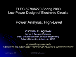 Lecture 7: High-Level Power Analysis