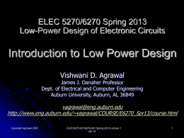 Lecture 1: Introduction to Low Power Design