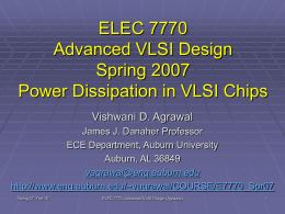 Lecture 9: Power Dissipation in CMOS Chips