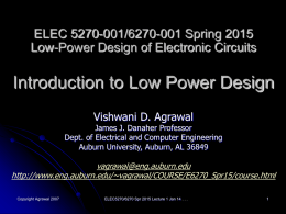 Lecture 1: Introduction to Low Power Design