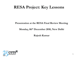 RESA Project: Key Lessons