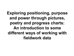 14. Exploring positioning, purpose and power through pictures, poetry and progress charts: An introduction to some different ways of working with fieldwork data. (MS Powerpoint 798KB)