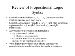 Review of Propositional Logic, Satisfiability, GSAT, WSAT