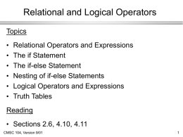 Lecture 10: Relational and Logical Operators