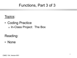 Lecture 19: Functions III