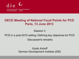 PCD in a post-2015 setting: Defining key objectives for PCD