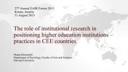 The role of institutional research in positioning higher education institutions - practices in CEE countries
