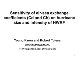 Sensitivity of Air-Sea Exchange Coefficients (Cd and Ch) on Hurricane size and intensity of HWRF