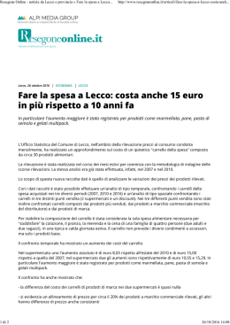 Fare la spesa a Lecco: costa anche 15 euro in più rispetto a 10 anni fa