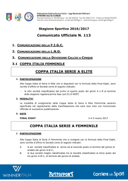 Modalità e criteri Coppa Italia Serie A Elite
