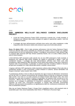 enel ammessa nell`a-list dell`indice carbon disclosure project