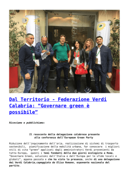 Dal Territorio - Federazione Verdi Calabria: “Governare green è