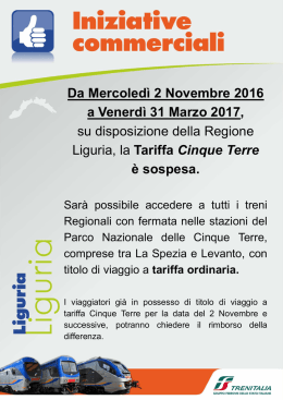 Tariffa Cinque Terre dal 2 nov 2016 al 31 marzo 2017 [modalità