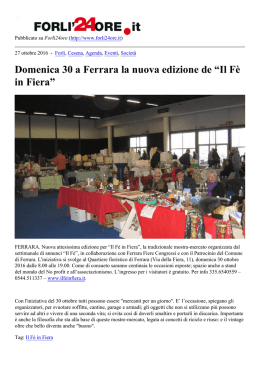 Domenica 30 a Ferrara la nuova edizione de ﬁIl Fè in