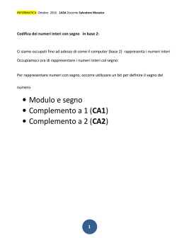 • Modulo e segno • Complemento a 1 (CA1) • Complemento a 2 (CA2)