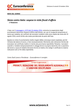 Sisma centro Italia: sospese le visite fiscali d`ufficio
