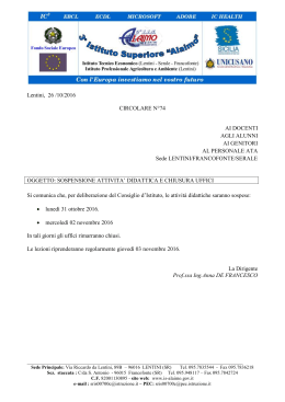 Lentini, 26 /10/2016 CIRCOLARE N&deg;74 AI DOCENTI AGLI ALUNNI