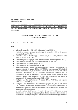1 601/2016/S/COM L`AUTORIT&Agrave; PER L`ENERGIA ELETTRICA IL