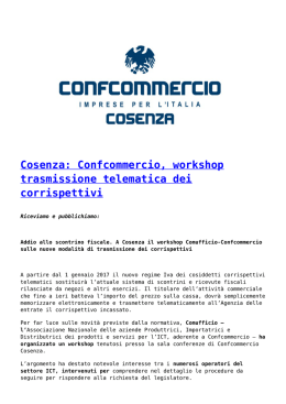 Cosenza: Confcommercio, workshop trasmissione telematica dei