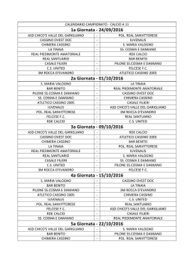 1a Giornata - 24/09/2016 2a Giornata - 01/10/2016 3a Giornata