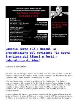 Lamezia Terme (CZ): Domani la presentazione del movimento "La