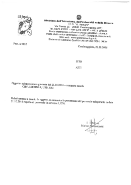 Percentuale aderenti sciopero del 21.10.2016