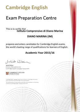 Attestato Cambridge 2016 - Istituto Comprensivo Diano Marina
