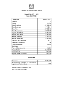 Data: 28/10/2016 Codice ISIN IT0005216491 Tranche 3&deg; Cedola 0