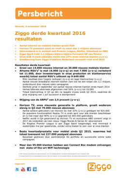 Ziggo derde kwartaal 2016 resultaten