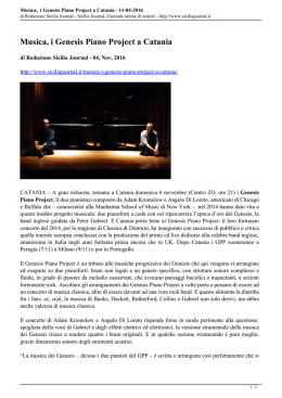 Musica, i Genesis Piano Project a Catania