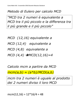 Metodo di Eulero per calcolo MCD “MCD tra 2 numeri è equivalente