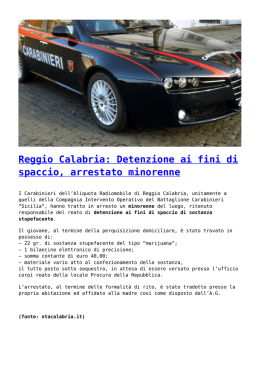 Reggio Calabria: Detenzione ai fini di spaccio, arrestato minorenne