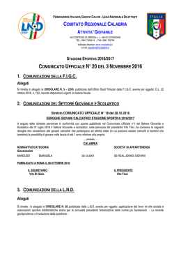 Comunicato Ufficiale n. 20 del 3 Novembre 2016
