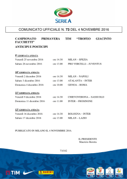 comunicato ufficiale n. 73 del 4 novembre 2016