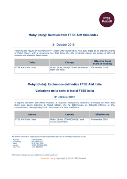 Mobyt (Italy): Deletion from FTSE AIM Italia Index 31 October 2016
