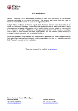 press release - Banca Monte dei Paschi di Siena