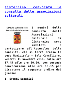 Cisternino: convocata la consulta delle associazioni culturali