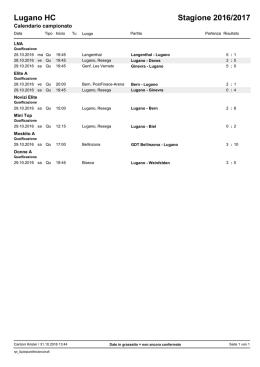 Spielplan Meisterschaft - HCLugano sezione giovanile